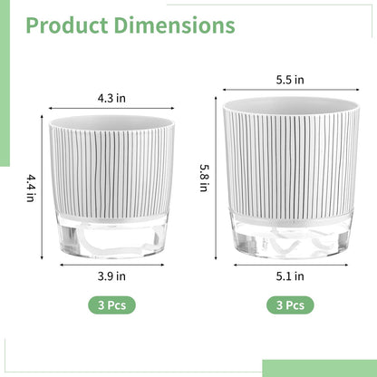 NIMBLOOM 6 Pcs Self-Watering Plant Pots, Plastic Flower Pots with Wick Rope & Reservoir for Indoor Plants, African Violet Planters for Desk, Windowsill, Garden