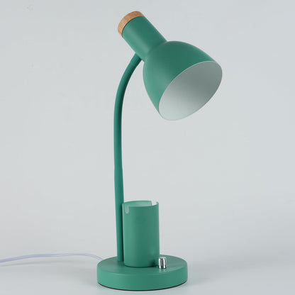 YSJUENAII Desk Lamp with Pen Holder, Green, Wood Accent, Adjustable Gooseneck, Modern Study Light (Green)