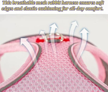 2 Pack Adjustable Bunny Rabbit Harness and Leash Set Breathable Mesh Vest Harness for Rabbits Kitten Ferret Puppy Small Pets Walking Supplies-Grey&Pink,S