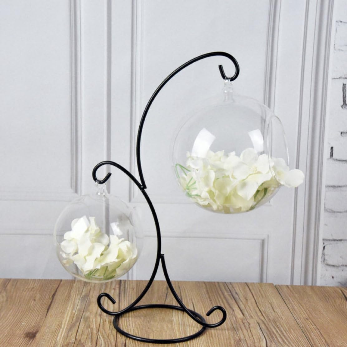 DAGLLGEW 2-Hook Ornament Display Stand Hanging Glass Terrarium Stands Iron Easel Plate Stand for Air Plant Ball Art Craft Hanging Glass Bauble Holder Air Plant Hanger Iron Display Holder