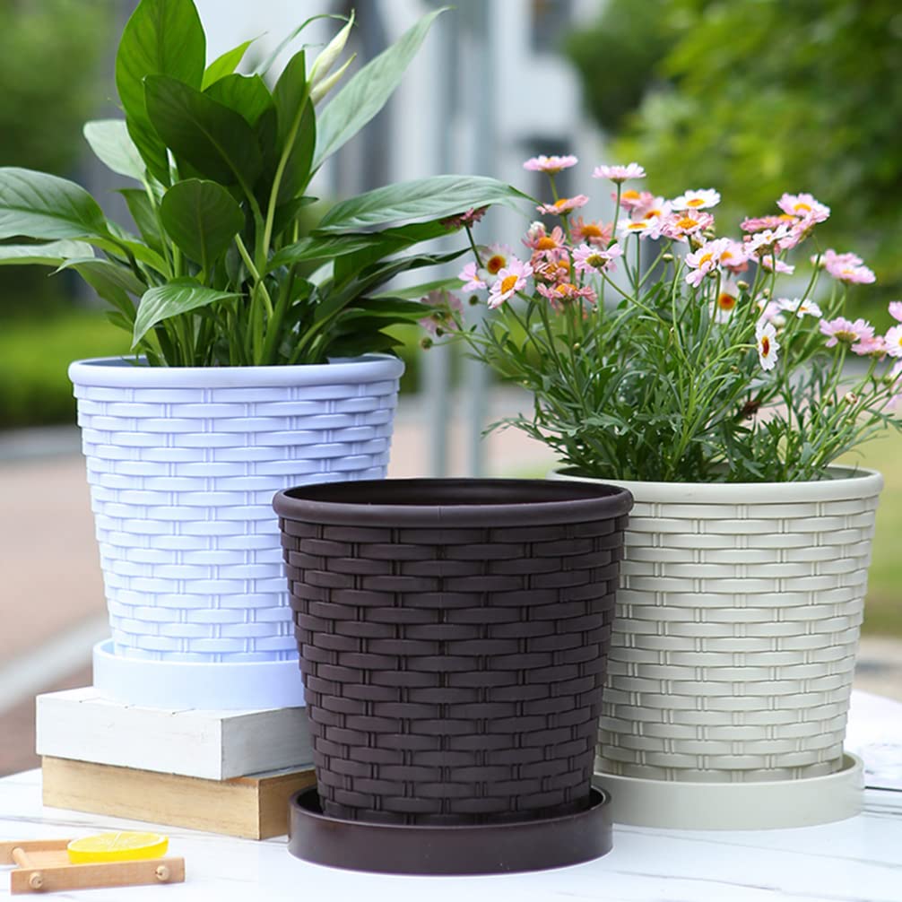 LIFKOME 3-Pack Resin Plant Pots with Drainage Trays 5.31In Indoor Outdoor Succulent Planters for Garden Home Office Simple Flower Pots Set