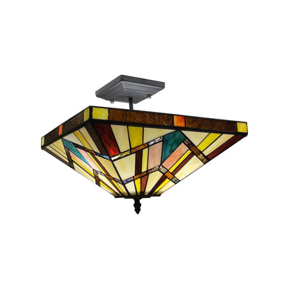 Chloe Lighting Vincent Tiffany-Style Semi-Flush Light, 2 Lights, 14in Wide, Blackish Bronze, Multicolor, Model CH3T523BM14-UF2