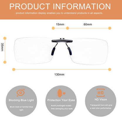 FONHCOO Clip-on Blue Light Blocking Glasses Night Driving Sunglasses 2 Pack Lens over Prescription Glasses for Women Men (2 Pack Transparent Blue Light Blocking Lens)