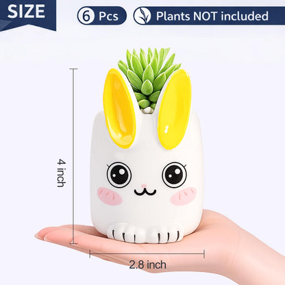 6 Pcs Cartoon Animal Succulent Pots with Drainage - 2.8 Inch Cute Ceramic Mini Planters for Small Plants, Cactus, Air Plants - Decorative Animal Flower Pots for Indoor Desk, Home Decor