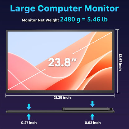 Upperizon Portable Monitor 23.8 inch 4K 3840X2160 144% sRGB 60Hz HDR HDMI USB-C Travel Monitor for Laptop MacBook PC Surface PS5 Xbox, Large External Display with Kickstand & Speakers, VESA Compatible
