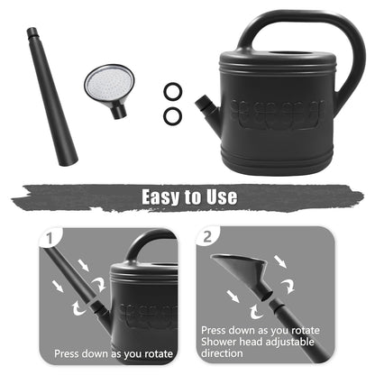 2 Gallon Watering Can, Outdoor Watering Can for Plants, Garden Water Can with Removable Long Spout and Stainless Steel Sprinkler Head, Large Water Can for Greenhouse (Black, 2 Gallon)