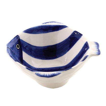 47th & Main Fish Shaped Dish Ceramic Serving Bowl for Entertaining, 5" x 5", Blue/White