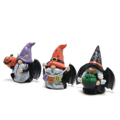 Hodao 3pcs Halloween Gnomes Decorations Handmade Scandinavian Gnome Figurines with Black Wing Boo Halloween Gnomes Figurines Decor Pumpkin Office Table Decorations Gifts