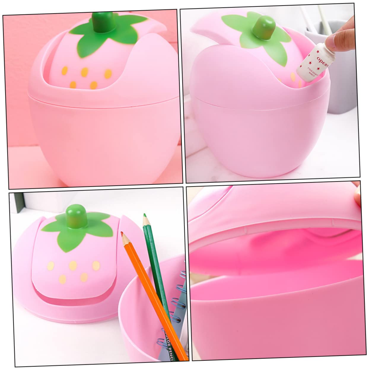 NUOBESTY Mini Desktop Trash can with Swing Lid 6.49X5.70X5.70In Compact Plastic Waste Bin for Office Car Kitchen Countertop