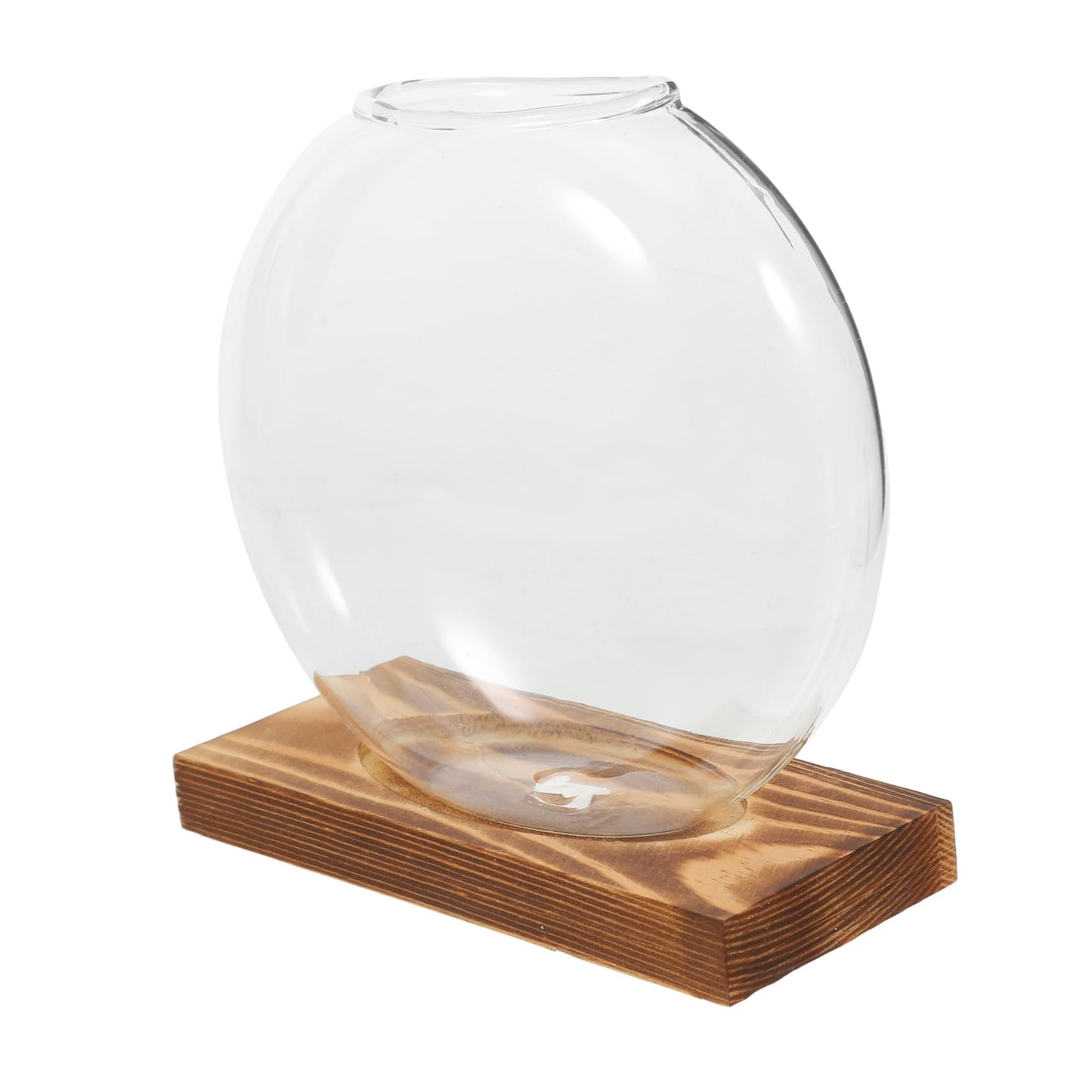 Kisangel Hydroponic Propagation Vase with Wooden Base Small Glass Terrarium Planter for Indoor Plants Decorative Desktop Garden Home Office Tea Ceremony Decor