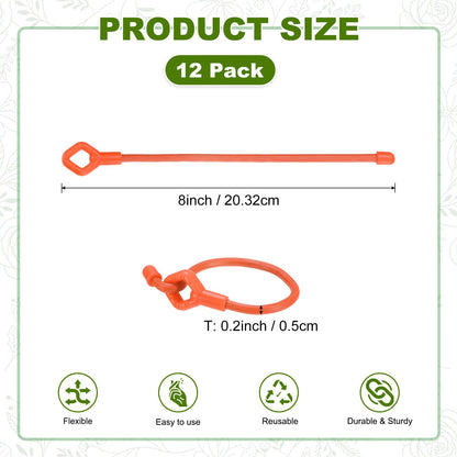 M METERXITY 12-Pack Adjustable Plant Ties, 8inch/20.32cm Silicone Flexible Multi-Function Sturdy Garden Twist Tie for Plant Support/Tree/Shrub/Vine, Reusable Support Twine [Orange]
