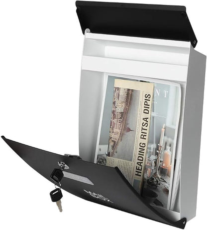 Mail Boxes with Key Lock for Outside,Security Drop Box with Key,Security Key Drop Box for Letters Newspapers, Cards, Wall Mounted Large Capacity Mailbox, 15 3/5" x 10 3/5" x 3 1/2"