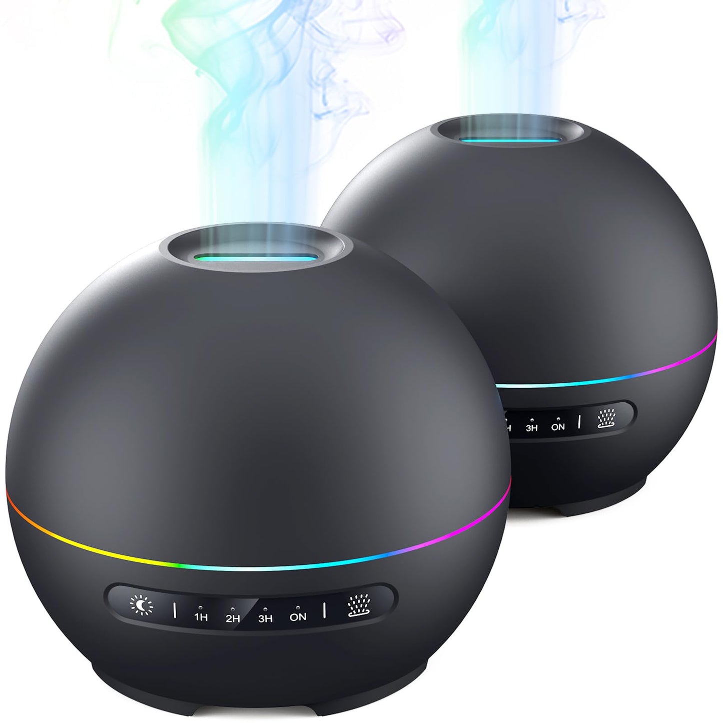 THIMONES 2 Pack Essential Oil Diffuser for Home - 200ml Ultrasonic Aromatherapy Diffuser with 4 Timers & 7 Colors Night Lights, 20dB Quiet Working for 10 Hours (Black+Black)