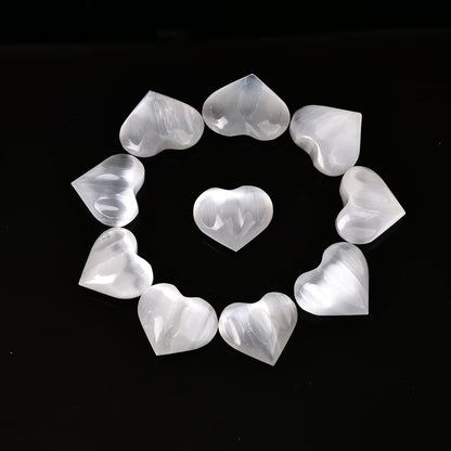 JIC Gem 1.4-1.6" Natural Unique White Selenite Heart Stone Healing Crystal Heart Rock Engraved Heart Decoration Heart Shape Crystal Set of 10 Wholesale Frome Morocco