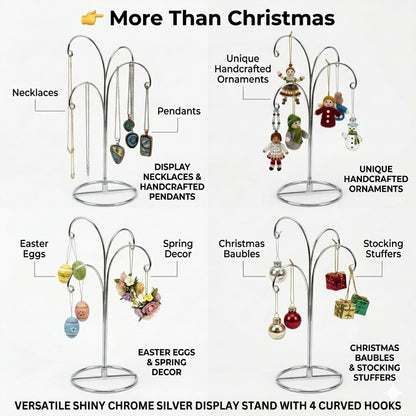 HOHIYA Ornament Display Stand 12 Inch 2 Pack 4-Arm Metal Ornament Holder for Christmas Decorations Crystal Ball Hanging Ornaments Jewelry Display Stand Chrome Silver