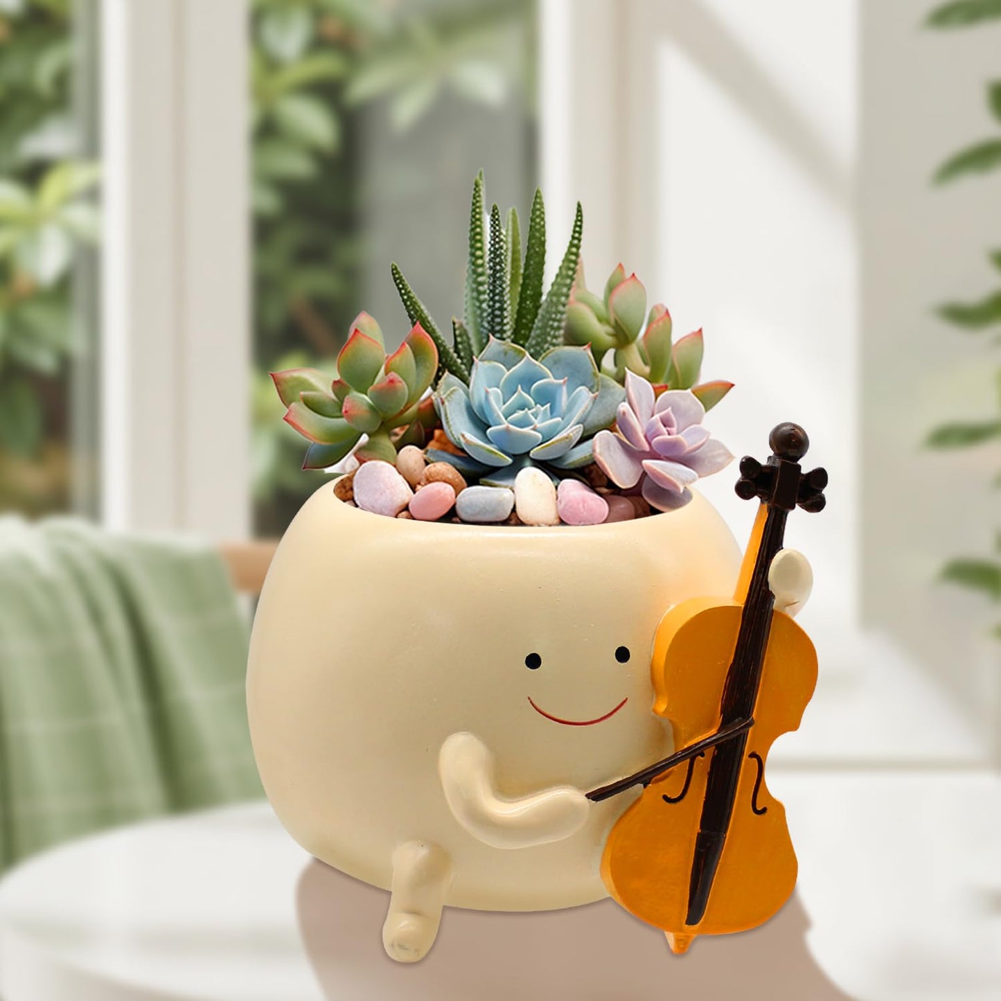 Tuenmofun Cute Unique Smiley Head Plant Pot Funny Resin Face Succulent Planter for Indoor & Outdoor Flower