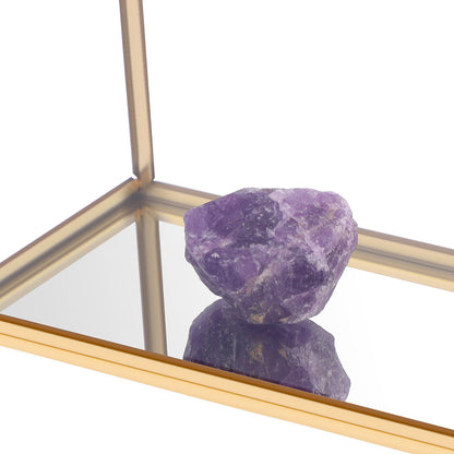 JUXYES 4 Tiers Tabletop Brass Glass Rock Display Case with Latch Door, Modern Clear Rocks Display Case Box with Mirror Bottom, Gold Dust Proof Case for Collectible, Mineral Crystal, Stones