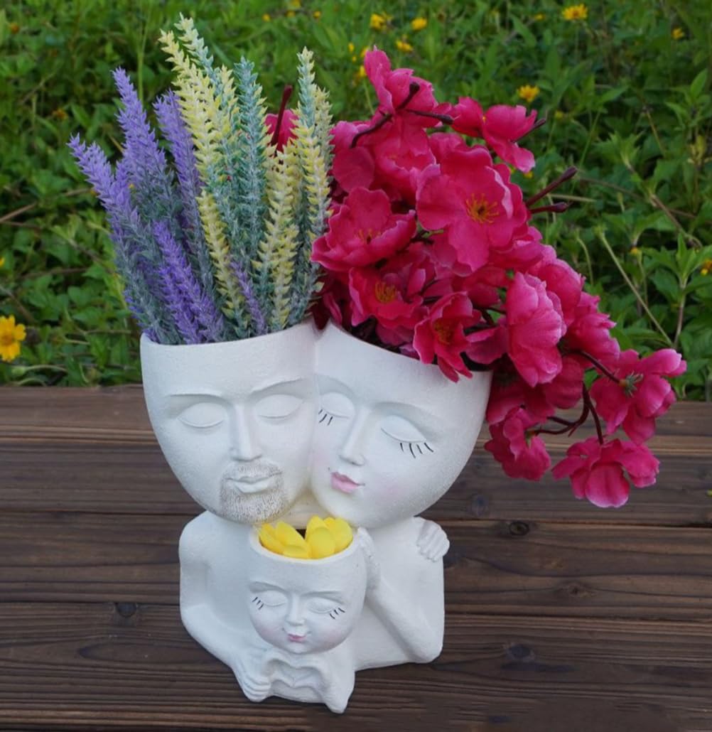 WLDOCA Head Planter Face Pots for Plants, Family Face Planters Novelty Face Vase, Unique Flower Pots Decorative Plant Planters for Indoor Outdoor Home Garden Succulents Cactus,A