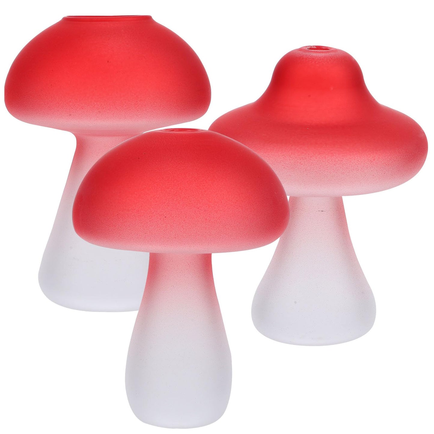 HEANUJJ Glass Mushroom Vases 3pcs Set, Red Small Decorative Glass Terrarium Vases for Hydroponic Plants, Creative Desktop Flower Centerpiece for Home and Office Decor