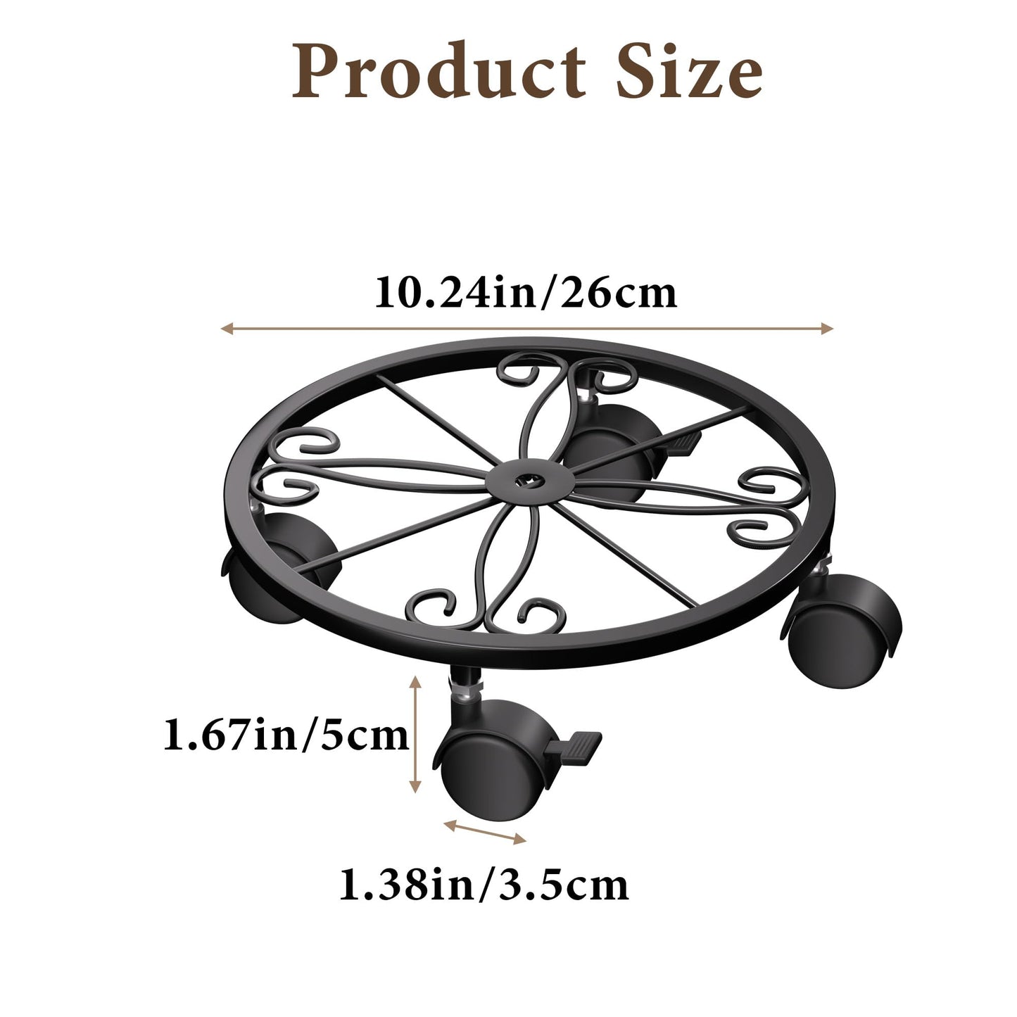 Chinpakden Plant Caddy with Wheels - 10.24" Plant Stand with Wheels, 360° Lockable Plant Rollers Plant Dolly, Plant Tray with Casters for Indoor and Outdoor.