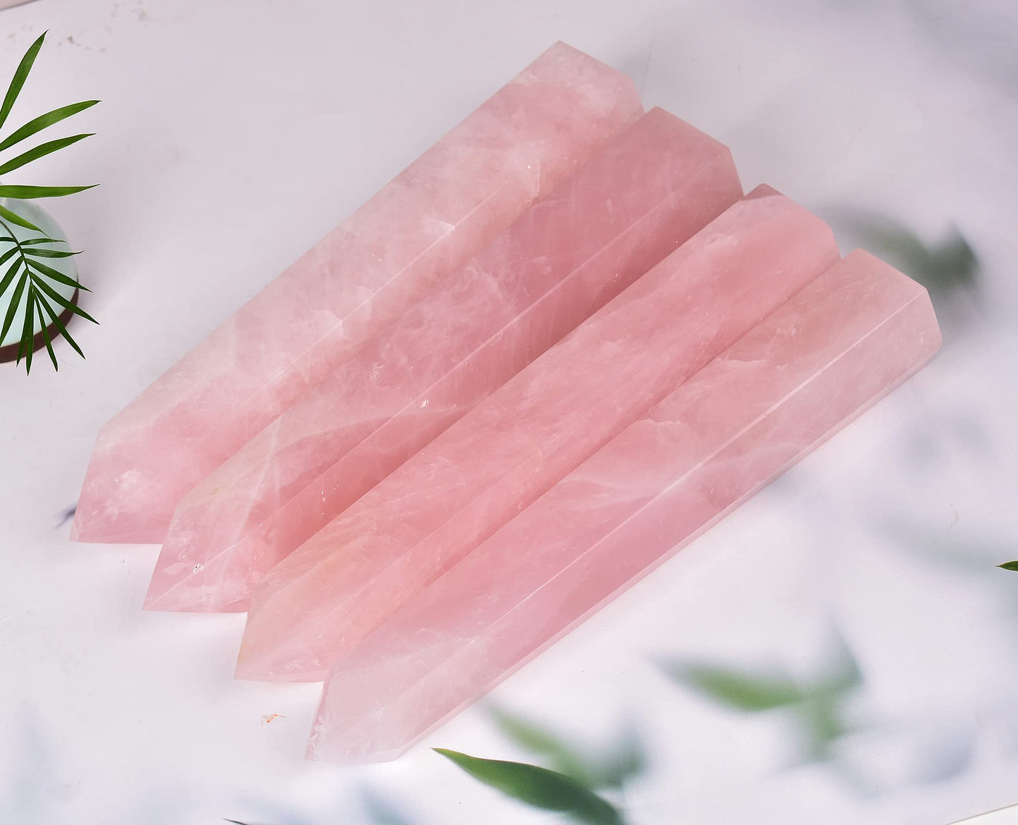 AMOYSTONE Large Healing Crystal Obelisk Tower Rose Quartz Point Wand Crystal Decor Reiki Gifts for Bignners 2.6-3.0 LBS