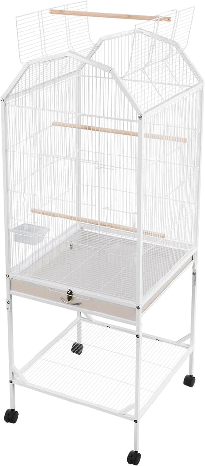 Large Bird Aviary Cage 53.5 Inch, Free Standing Wrought Iron Parrot Cage with Wheels, Open Play Top, Slide-Out Tray, Bird Cage for Budgerigars, Cockatiels, Parakeets, Lovebirds