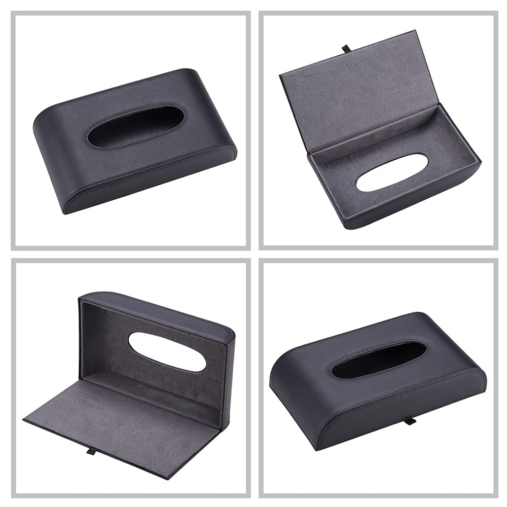 AuMoHall Black Tissue Box Cover PU Leather Rectangular Tissue Holder for Home Car Office Decor (NO Paper Towel)