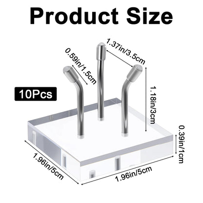 Oqqlin 10 Pcs 3 Metal Peg Rock Display, Crystal Display Stand with Clear Acrylic Base Metal Pegs Fossil Stand Easel for Rocks, Crystal, Mineral, Geodes, Decorative Balls (2 x 2 Inch)