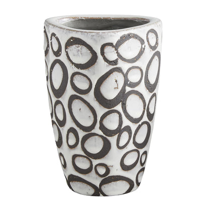 47th & Main Modern Textured Brown and White Glazed Terracotta Planter Pot Vase for Flowers Succulents Small Plants and More, Large, Circles