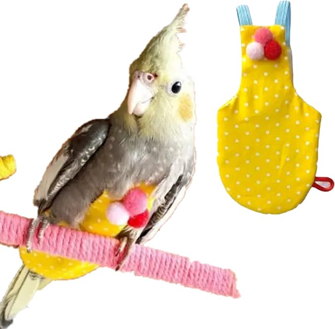 Bird Flight Suits Diapers, Parrot Flight Suits Diapers for Monk Parakeets, Cockatiels Flight Suits, Parrot Clothes, Bird Training Nappy Suit Liners Clothes (Yellow,Quaker)