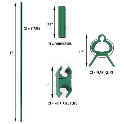 MAXPACE 93pcs Garden Stakes Kit: Includes 30 Sets of Fiberglass Plant Sticks Supports & Accessories for DIY 4ft, 5ft, 6ft, 7ft Stakes for Tomato, Vegetables, Indoor & Outdoor Gardening Supplies