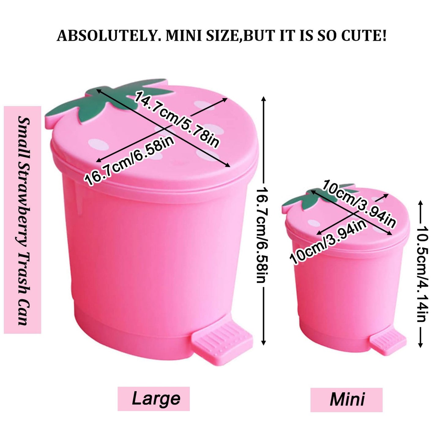 BxuxJar Strawberry Trash Can, 1 Gallon Small Pink Trash Cans with 0.3 Gallon Mini Garbage Can, Cutecore Room Decor Kawaii Cute Trash Can for Bedroom with 2 Rolls Garbage Bag and 3D Cartoon Stickers