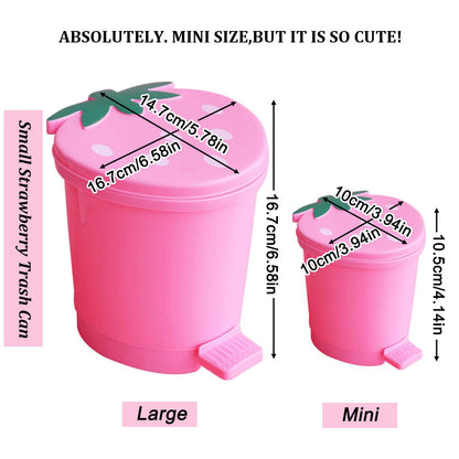BxuxJar Strawberry Trash Can, 1 Gallon Small Pink Trash Cans with 0.3 Gallon Mini Garbage Can, Cutecore Room Decor Kawaii Cute Trash Can for Bedroom with 2 Rolls Garbage Bag and 3D Cartoon Stickers