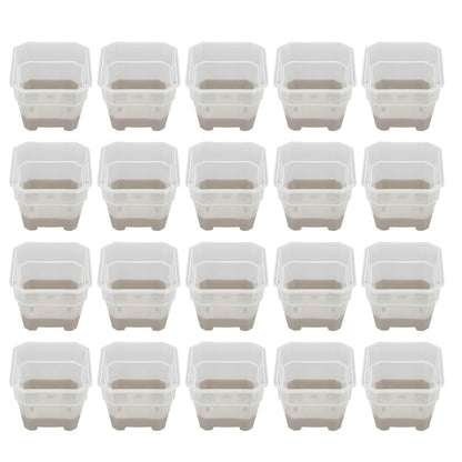 KELFEEAO 20PCS Clear Nursery Pots, 4in Plastic Silicone Seedling Plant Pot with Drainage Holes Square Flower Plant Seed Pot for Vegetables, Indoor Outdoor Use (Gray)