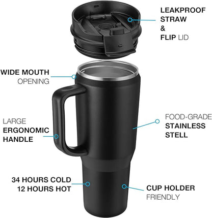 EALGRO 50 oz Tumbler with Handle, Insulated Tumblers with Lid and Straw, Large Metal Sports Water Bottle Jug, Thermal Stainless Steel Travel Coffee Mug Cup, Lavender