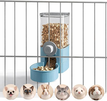Auto Gravity Food Dispenser for Cage Hanging, 41OZ Capacity Hanging Automatic Pet Cage Feeder, Food Bowl for Cats Dogs Rabbit Ferret Chinchilla Bird Hedgehog Guinea Pig (Blue)