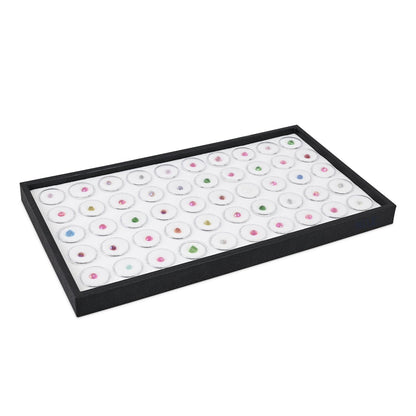 Ikee Design White Foam Gem Jars Showcase Stackable Display Tray for Collectibles, Home Organization Storage Box with 50 Gemstones and Bead Storage Jars, White Foam/Black Tray