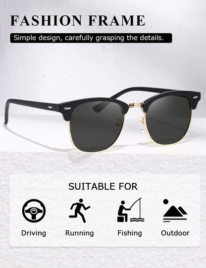 AEVOGUE Polarized Sunglasses For Women And Men Semi Rimless Frame Retro Sun Glasses AE0369 (Matte Black)