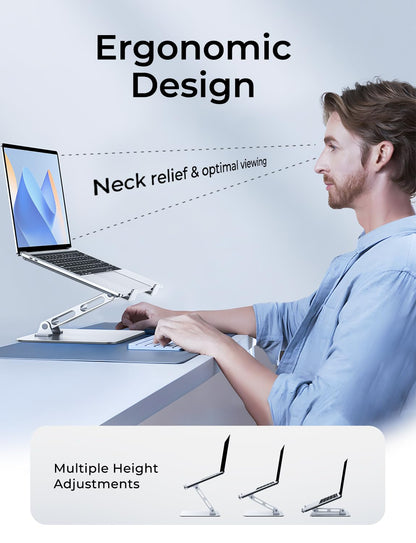 Niweya Adjustable Ergonomic Laptop Stand for Desk, Foldable Computer Stand, Stable Aluminum Lectern Notebook Riser & Portable Laptop Holder Mount Compatible with 10-16" MacBook Pro/Air, Dell, HP