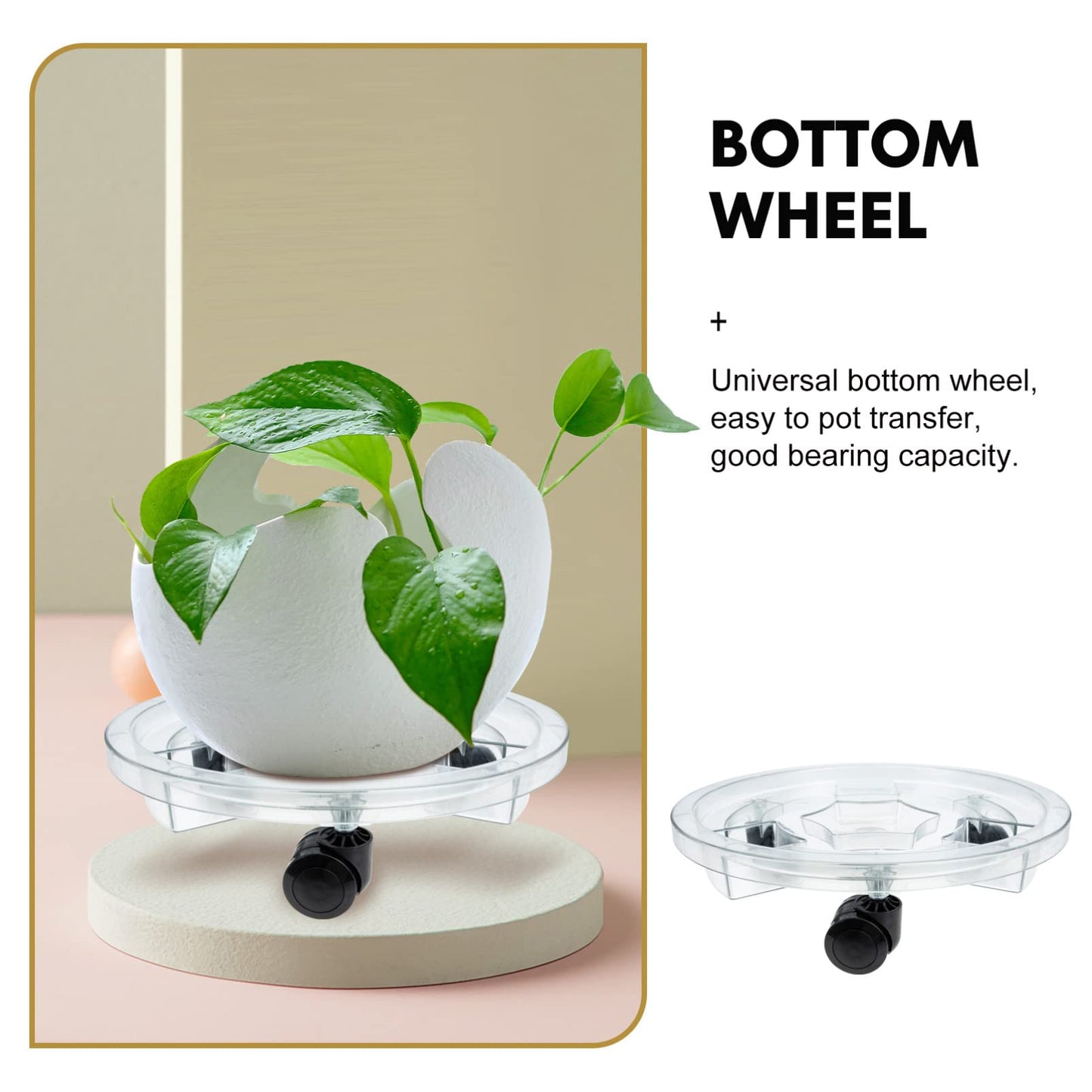 LIFKOME Plant Stand with Wheels Plastic Plant Caddy Round Potted Plant Stand on Wheels Dolly Trolley Saucer Tray Pallet with Universal Wheels for Indoor Outdoor Home Garden Clear