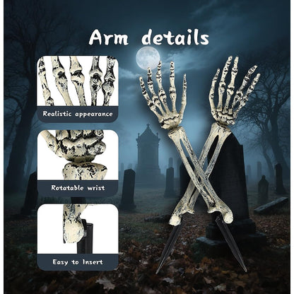 JIEFULL Halloween Skeleton Hands Stakes for Yard, Plastic Realistic Zombie Ghost Scary Arm Stake for Outdoor Lawn Props Party Decorations(2 Pairs)