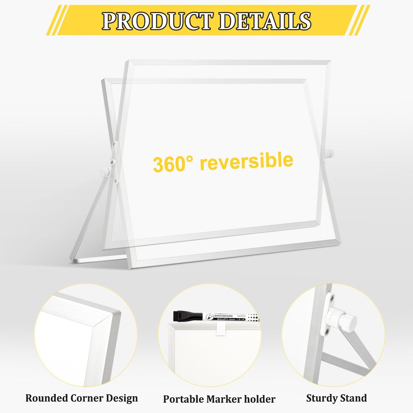 AMUSIGHT Dry Erase Magnetic White Board, 16" x 12" Double-Sided Desktop Whiteboard with Stand, Portable Small Whiteboard Set for Drawing, Office, Home
