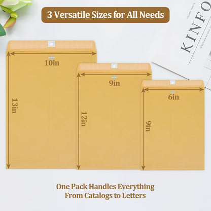 3 Sizes Clasp Envelopes Security Mailing Envelopes with Metal Clasps Kraft Paper Envelopes for Office, School, Home, Shipping Documents, Photos, Mailers (24 Packs)