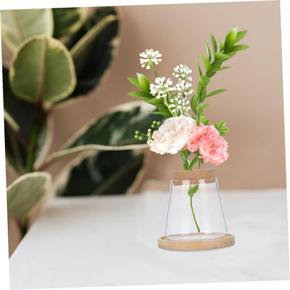ETHZZLE Hydroponic Glass Vase with Wooden Stand Transparent Plant Propagation Station for Office Multifunctional Simple Flower Pot Desktop Greenery Terrarium Home Decoration and