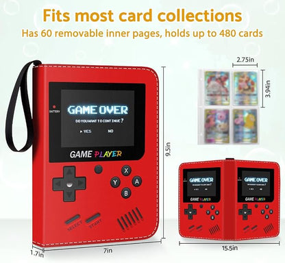 Card Binder Holder 480 Pockets with 60 Removable Sleeves, Portable Game/Sports Trading Cards Binder Album Collector Organizer Protectors with Zipper,Waterproof