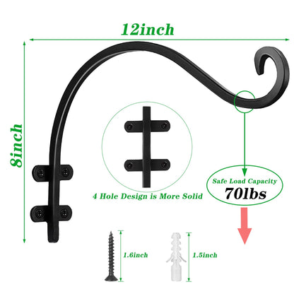 TUOBOUNDARY 12 Inch Hanging Basket Hook Outdoor 2PCS Bird Feeder Hanger,Garden Hooks,Wind Chimes,Outdoor or Indoor Heavy-Duty Long Plant Hanger Hook
