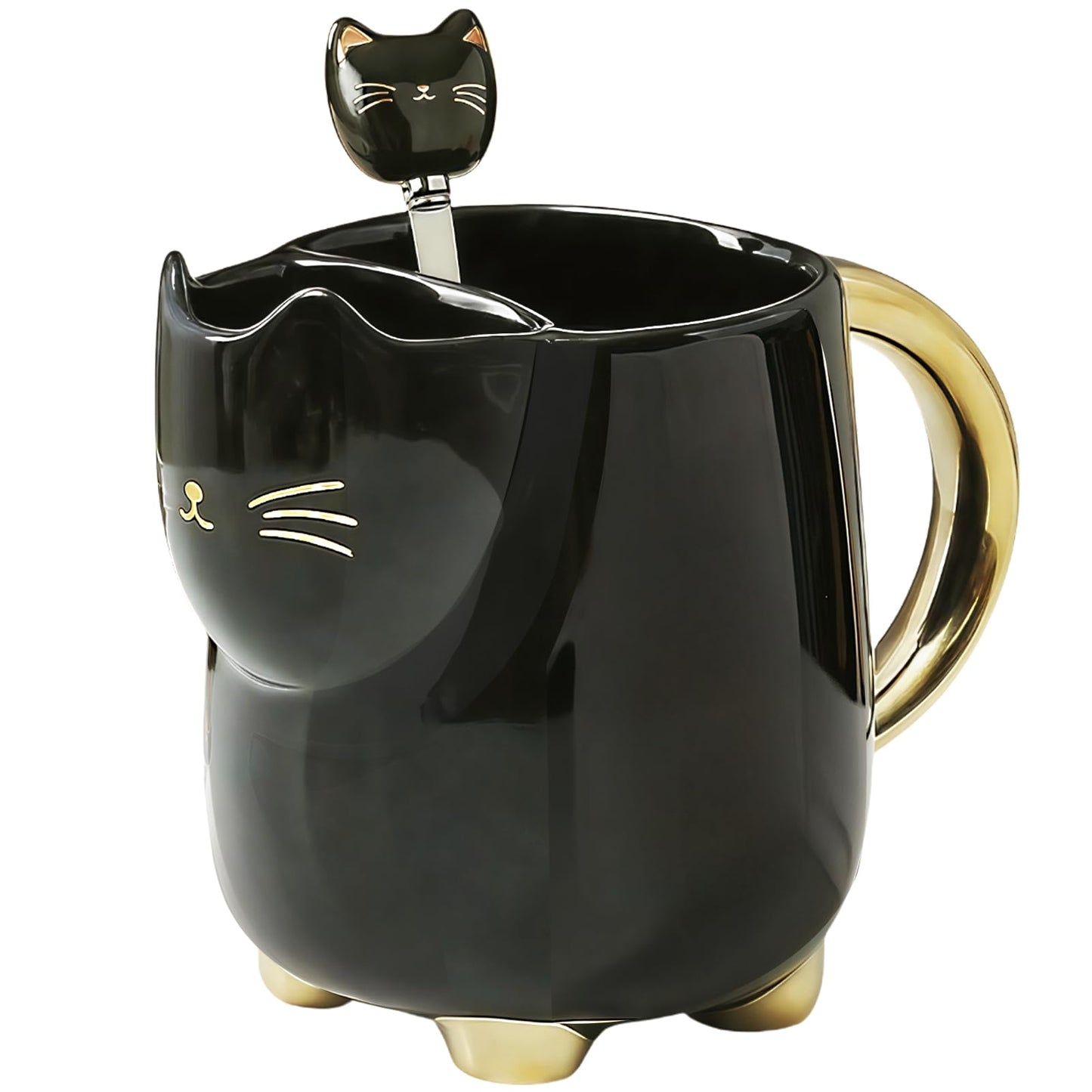 Christmas mugs Ceramic Cat Mug with Tea bag– 17oz Unique Coffee Cup with kitty Expression Design, Fun Gift for Women, Girls, Kids, Cat Lovers (BLACK)
