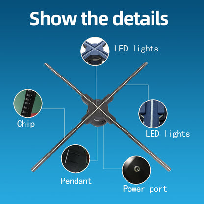 3Dhologramfan, Holographic Fan Projector Screwless Led Lights HD with App and WiFi, Remote Control for Bar, Shop, Halloween, Christmas, (22 "(WiFi+remote control+Bluetooth))with 1500 Video Library
