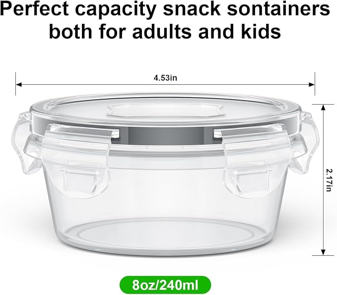 6 Pack Reusable Snack Containers with Lids 8 oz for Kids Toddler Adults,Overnight Oats Salad Food Storage Containers BPA Free Pp Food Grade