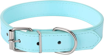 Light Blue Soft Leather Dog Collar for Small,Medium, Large Dog, Comfortable and Adjustable (Wide: 0.55'' for Dog's Neck: 9''~12'', Light Blue, S)